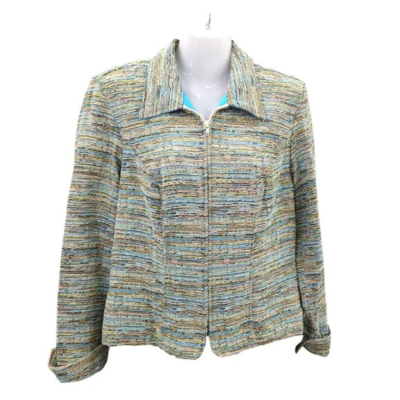 Coldwater Creek Multi-Color Textured Zip Jacket Medium - Rayon Cotton Blend - Picture 1 of 16